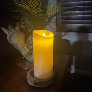 9" Luminara Flameless Flickering Candle & Hobby Lobby Shabby Chic Candle Plate